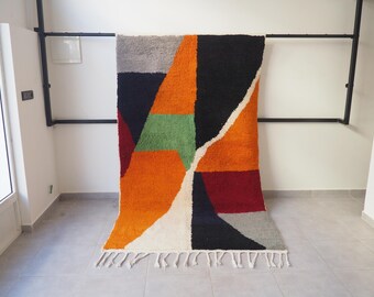 Handmade Orange Moroccan Rug: Berber Wool Carpet (8"6x4"9 ft)