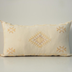 White Moroccan Silk Lumbar Pillow Cover: Handmade Cactus Silk, 35&quot;x19&quot;