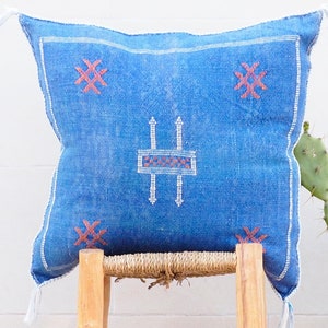 Blue Moroccan silk cactus pillowcover,Moroccan sabra cushion unstuffed image 1