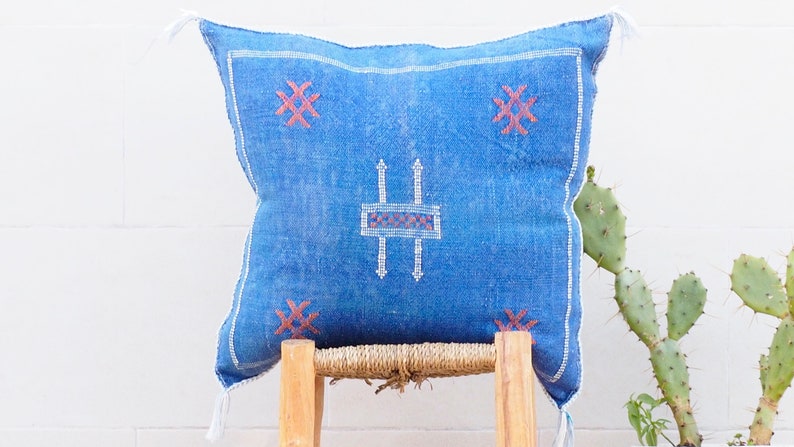 Blue Moroccan silk cactus pillowcover,Moroccan sabra cushion unstuffed image 1