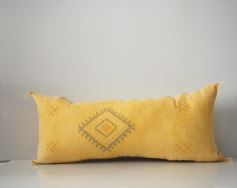Lumbar Sabra Cactus Silk Pillow 19"x37": Moroccan Boho Cushion Cover
