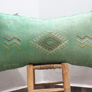 Lumbar Sabra Cactus Silk Pillow: Large Moroccan Boho Cushion