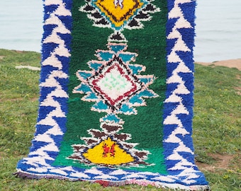 Vintage Boucherouite Moroccan Rug: Colorful Berber Runner (6.8x3.5 ft)