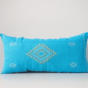 Large Lumbar Sabra Cactus Silk Pillow: Moroccan Boho Cushion Cover