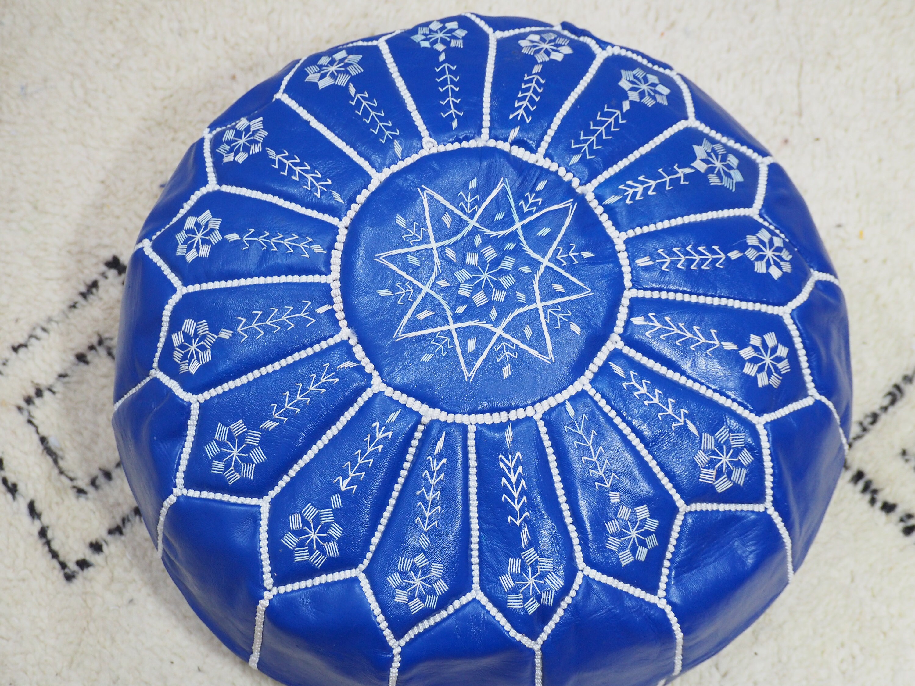 Blue Ottoman pouf Moroccan Embroidery Handmade pouf Footstool Etsy