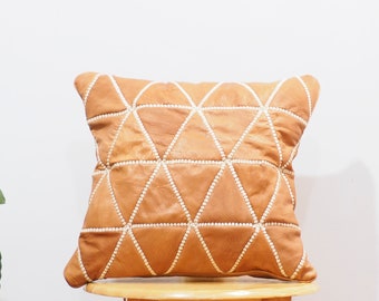 Leather Cushion | Accent Pillow Couch | Leather Pillow Cover with embroidery Cover High Quality Satisfaction Guaranteed.