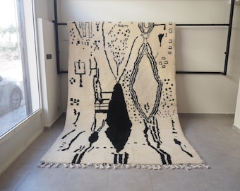 Handmade Moroccan Berber Rug: Black Wool Carpet 10x6.4 ft