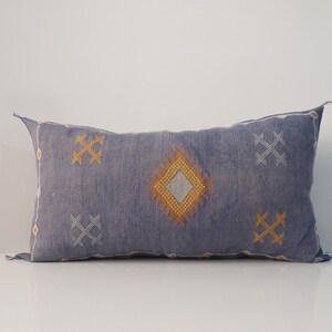 Large Lumbar Sabra Cactus Silk Pillow: Moroccan Boho Cushion Cover