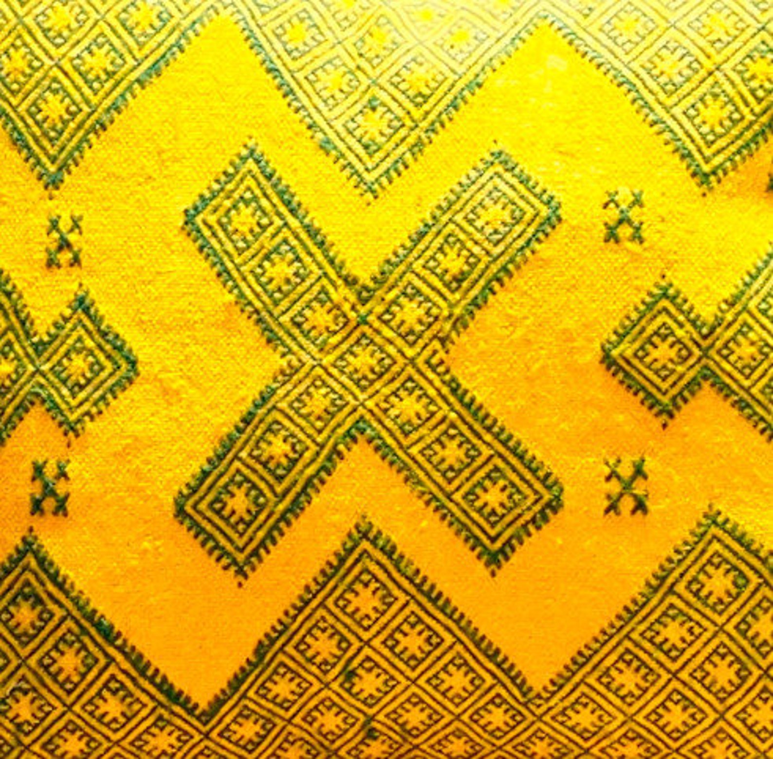 Yellow Handira Pillow Cover with Sequins & Metal Discs — view 2
