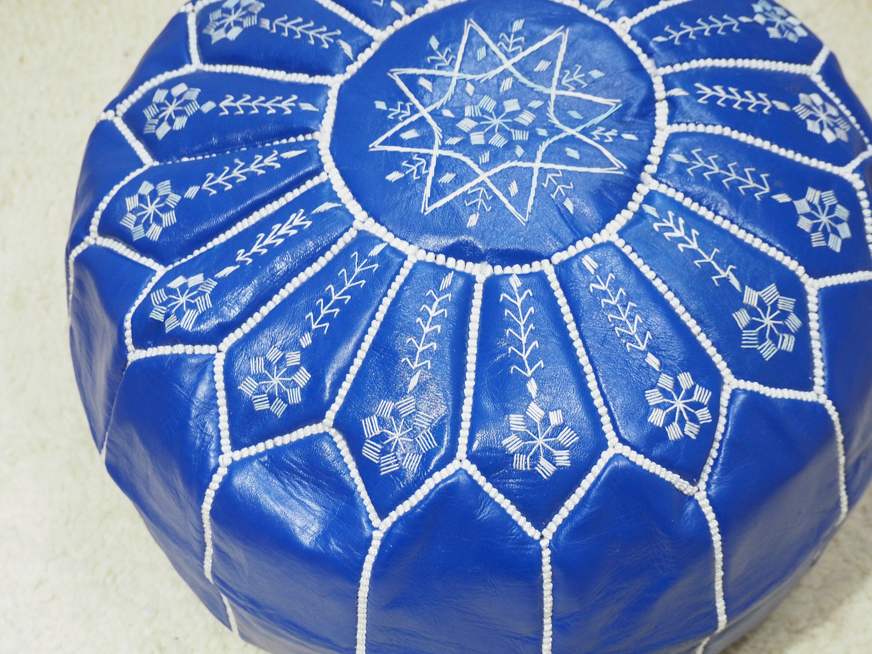 Blue Ottoman pouf Moroccan Embroidery Handmade pouf Footstool Etsy
