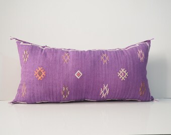 Lumbar Sabra Cactus Silk Pillow: Large Moroccan Boho Cushion Cover