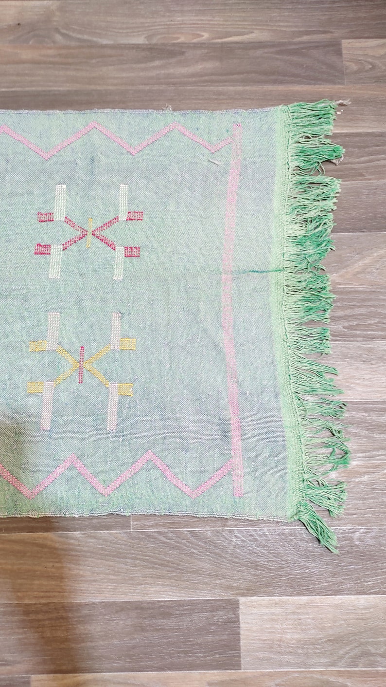 Light green rug bohemian runner Authentic Silk carpet Moroccan rug, cactus rug Handmade area ruge image 3