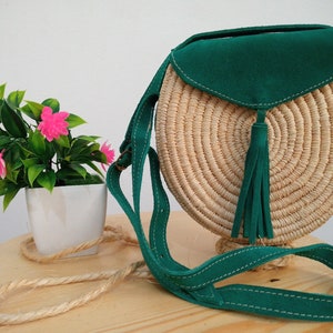 Moroccan Raffia Bag, Raffia Handbag, Boho Bag, Ethnic Cross-Body, Raffia round bag
