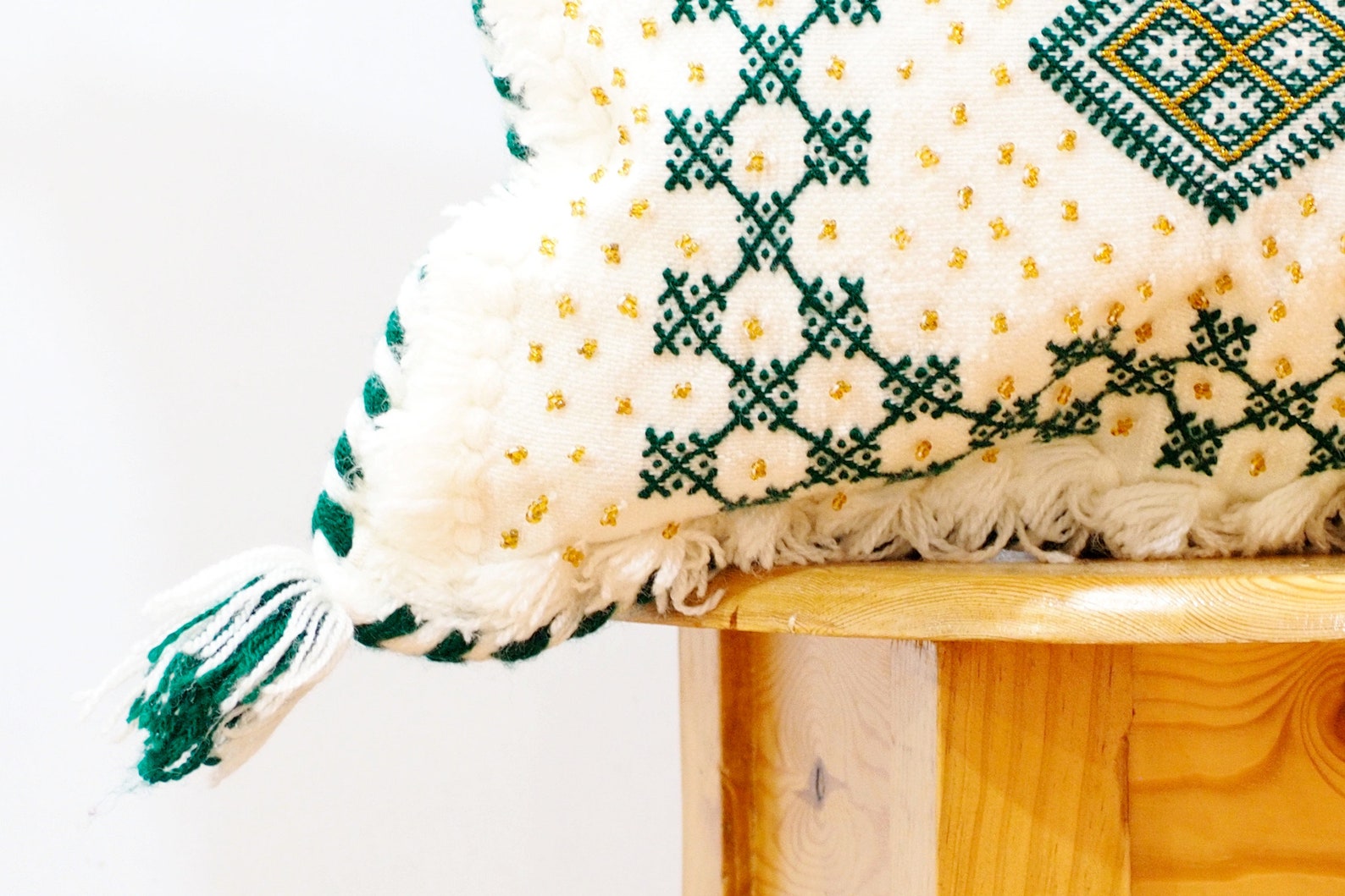 Handwoven Moroccan Wedding Blanket Pillow Cover with Sequins — view 3