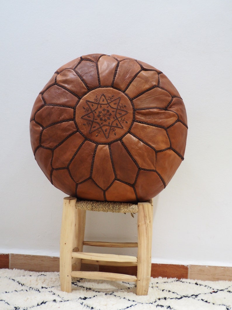 unstuffed High Leather Quality White /& black stitching MOROCCAN POUF OTTOMAN