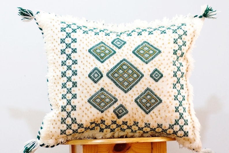 Handwoven Moroccan Wedding Blanket Pillow Cover with Sequins