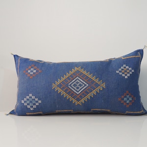Large Lumbar Sabra Cactus Silk Pillow: Moroccan Boho Cushion Cover