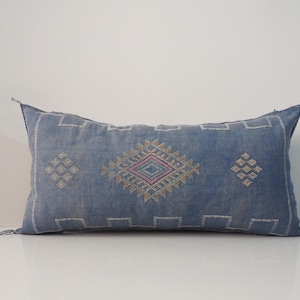 Large Lumbar Sabra Cactus Silk Pillow: Moroccan Boho Cushion Cover