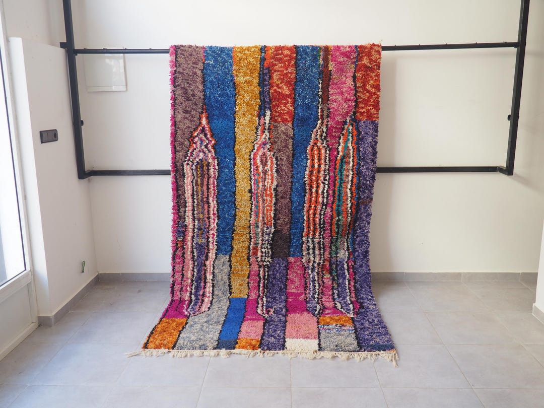モロッコウールラグ 手織り 多色 カラフル アジラルラグ154x212cm