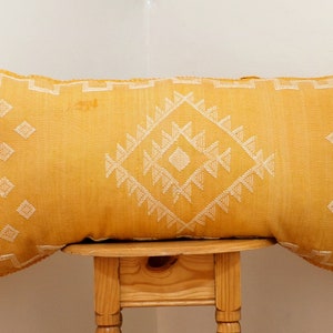Handmade Lumbar Sabra Silk Pillow: Moroccan Boho Cushion (100x48 cm)