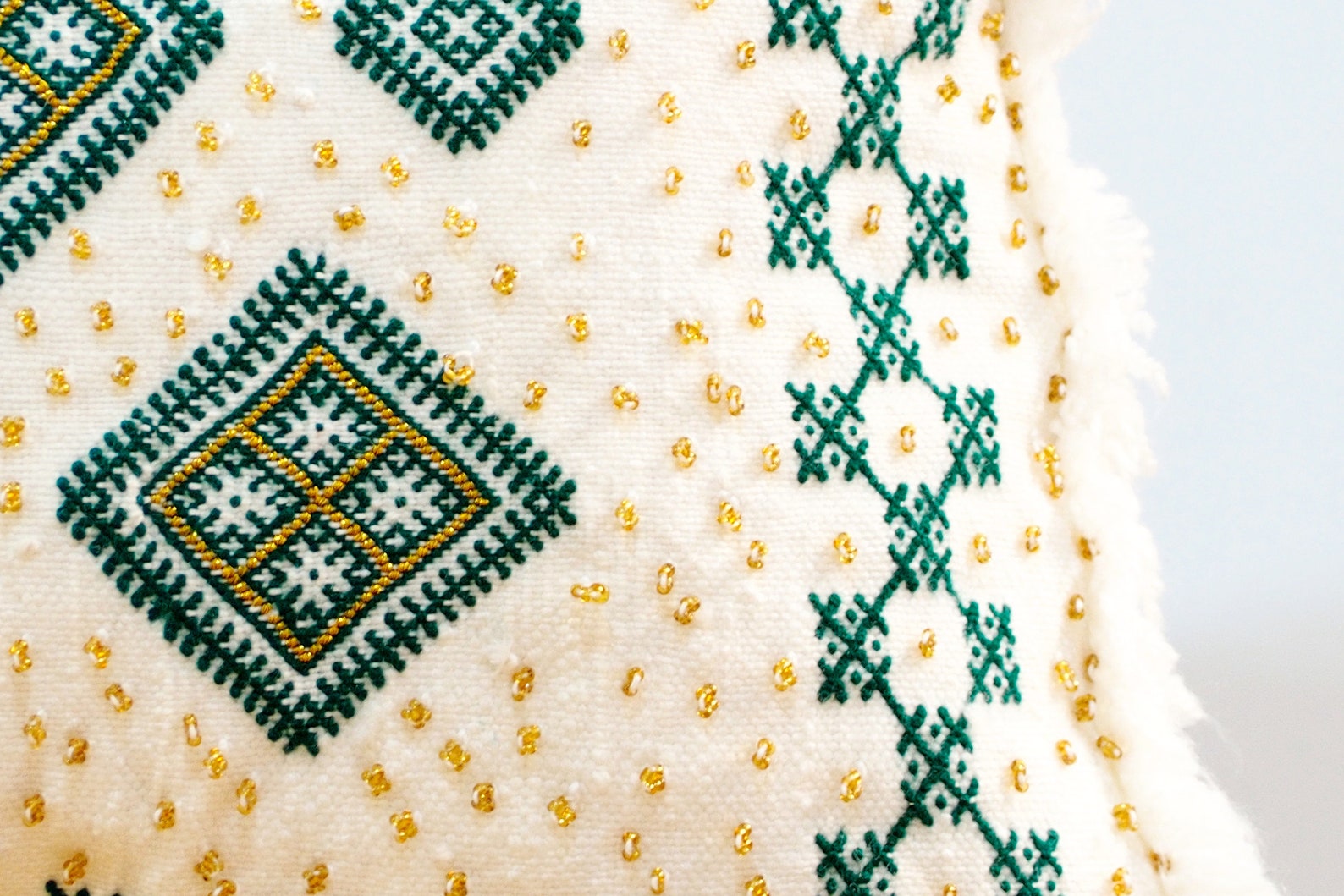 Handwoven Moroccan Wedding Blanket Pillow Cover with Sequins — view 2