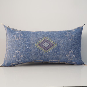 Large Lumbar Sabra Cactus Silk Pillow: Moroccan Boho Cushion Cover