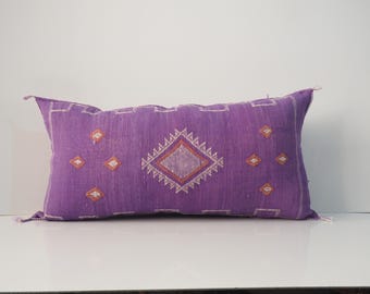 Large Moroccan Sabra Cactus Silk Lumbar Pillow: Boho Ethnic Cushion Cover