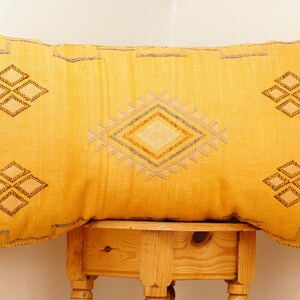Handmade Moroccan Sabra Silk Lumbar Pillow: Boho Cactus Cushion (92x50 cm)