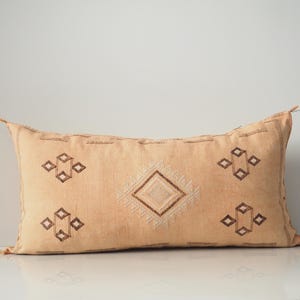 Orange Moroccan Silk Lumbar Pillow Cover: Handmade Cactus Silk, 37&quot;x17&quot;