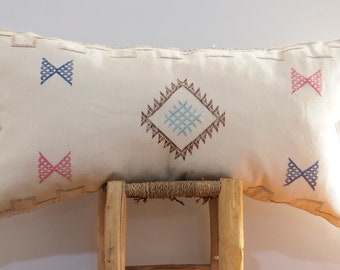 Handmade Lumbar Sabra Silk Pillow: Moroccan Boho Cushion (95x50cm)