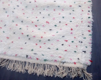 Hand Woven Moroccan Berber Rug: Colorful Dots, Authentic Wool Carpet