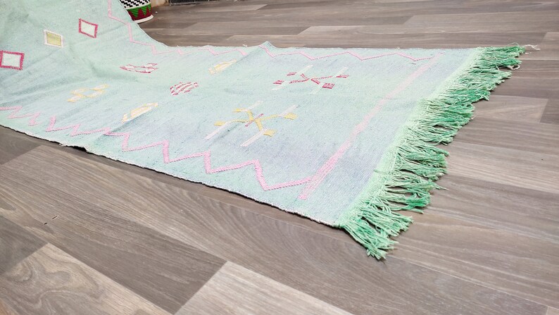 Light green rug bohemian runner Authentic Silk carpet Moroccan rug, cactus rug Handmade area ruge image 2