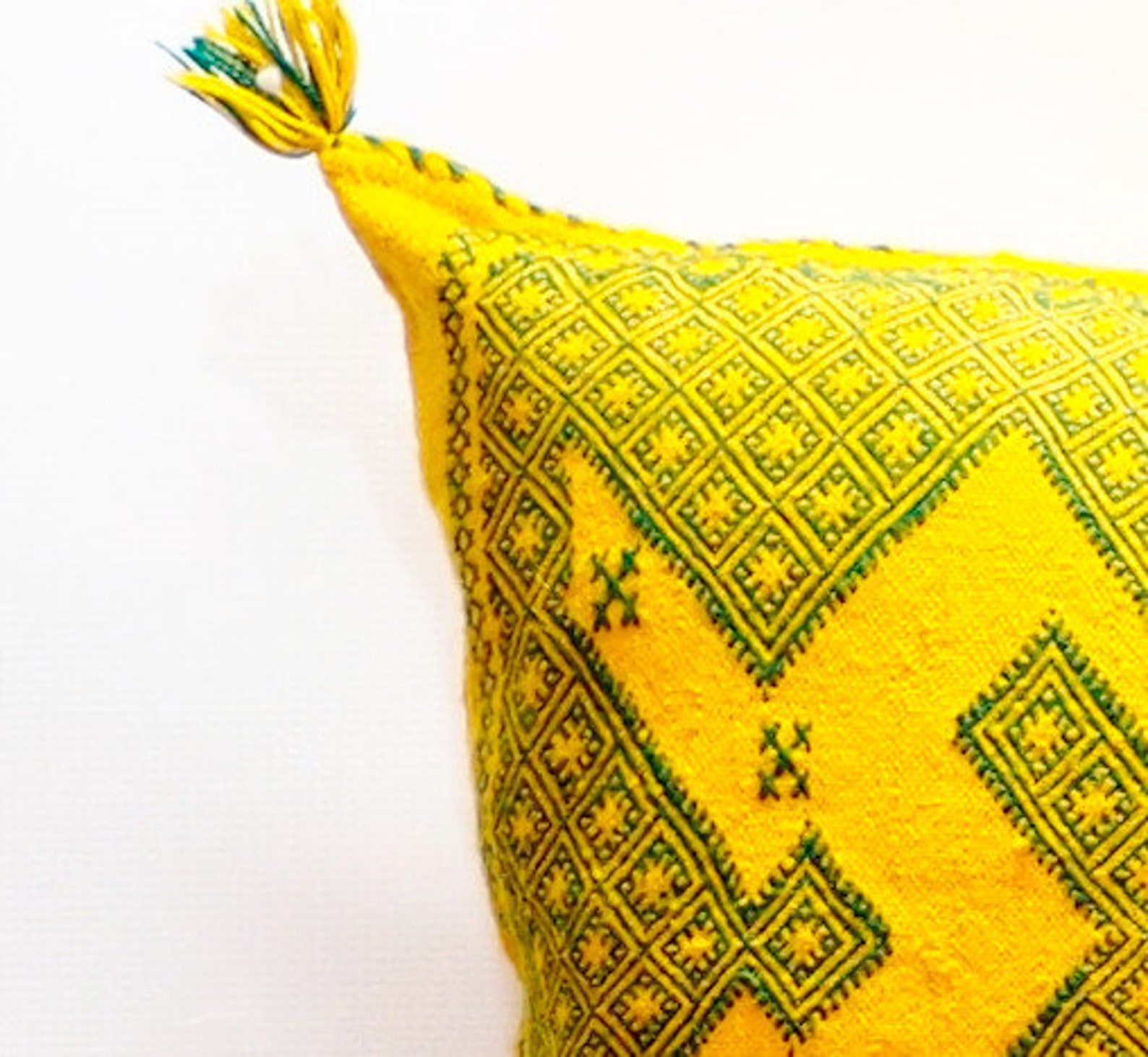 Yellow Handira Pillow Cover with Sequins & Metal Discs — view 3