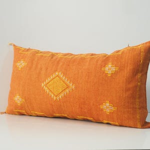 Orange Moroccan Silk Lumbar Pillow Cover: Handmade Cactus Silk, 36&quot;x18&quot;