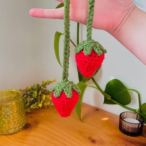 Strawberry Car Mirror Hanging Crochet Car Mirror Car Decor Rear View Mirror Decor Car Accessory Crochet Decor Car Mirror Charm Fruit Decor