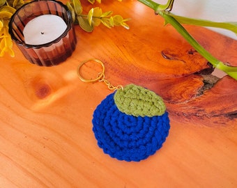 Crochet Blueberry Keychain Handmade Yarn Fruit Charm