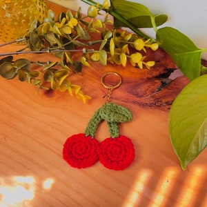 Crochet Cherry Keychain: Handmade Fruit Decor