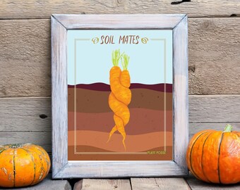 Carrot Art Print, wortelen, kunst, 8 x 10, veganistisch, veganistische kunst, plantaardige kunst, vegetarisch, keukenkunst, tuinkunst, cadeau voor tuinman, woondecoratie