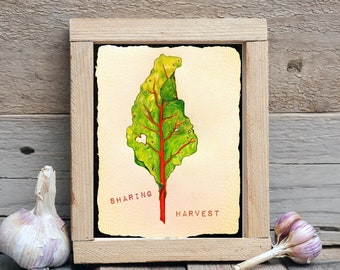 Chard Leaf Print, Chard art, 8 x 10, vegan art, Vegetable Art, vegetarian, kitchen art, Garden Art, Gardener gift, Home décor, Cozy décor