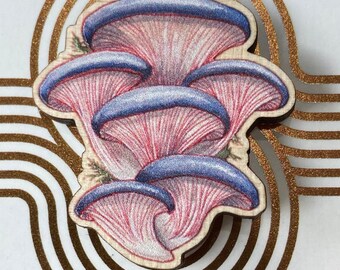 Oyster Mushroom Pin, Mushroom pin, wooden pin, mushroom art, Chanterelles, wood pin, mushroomcore, brooch, fungi, forager, yellow, Oregon