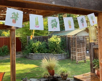 Plant Prayer Flag, cottagecore, home décor, wall art, kitchen, plant art, prayer flags, houseplants, plants, cozy décor, backyard art, art