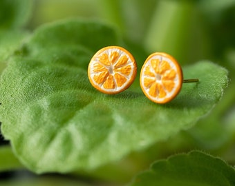 Orange Stud earrings, Stud Earrings, Birthday gifts, Orange Gifts, citrus Earring, vegan gifts, vegan jewelry