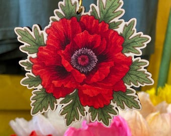 Wildflowers Christmas Ornament - Chic Flower Design, Wood Art