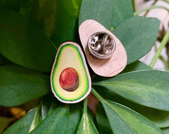 Avocado Wood Pin, Wooden pins, avocado art, sustainable art, fruit pin, fruit accessory, avocados, wood art, farmer, pins, under 15, vegan