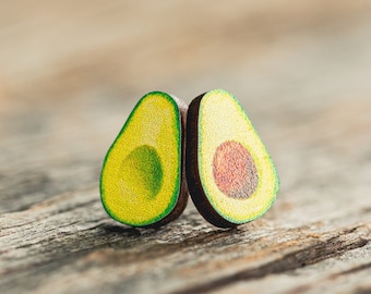 Avocado stud earrings, vegetable earrings, sustainable jewelry, eco friendly earrings, wood earrings, avocado earrings, hypoallergenic studs