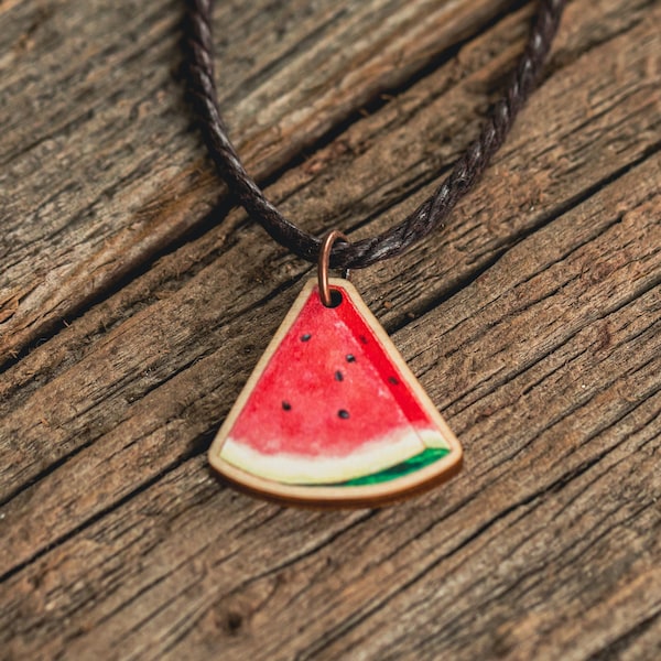 Watermelon necklace, Palestine, fruit necklace, sustainable jewelry, eco friendly necklace, painting, produce, fruit, melon, summertime, art