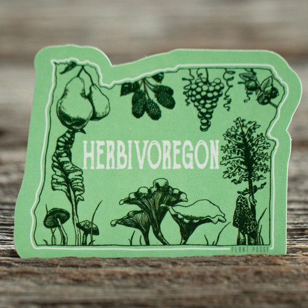 Oregon Herbivore sticker, Herbivoregon, oregon art, stickers, vegan gifts, vegetarian gifts, mothers day gifts, vegan sticker, herbivores