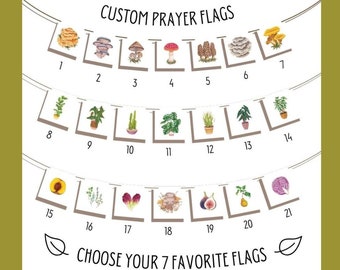 Custom Prayer Flags, interior design, home, cottagecore, kitchen, mushroom art, prayer flags, fungi, mushrooms, art, houseplants, plants,pnw