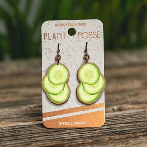 DISCOUNTED Cucumber dangle earrings, cucumber jewelry, cucumber earrings, wood earrings, laser cut jewelry, cucumbers, summer jewelry, art