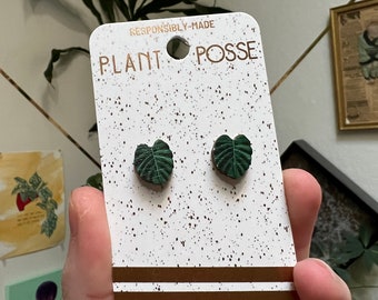 DISCOUNTED Monstera stud earrings, leaf earrings, sustainable jewelry, eco friendly, houseplant earrings, hypoallergenic, wooden earrings